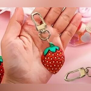 🎅🏻 SALE! Strawberry large rubber red key fob or bag charm brand new in gift bag